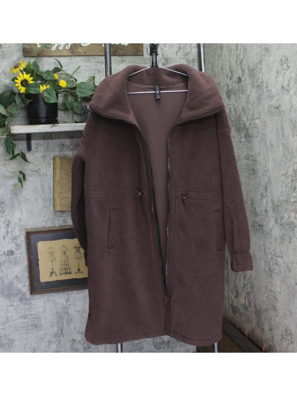NEW All In Motion High-Pile Fleece Full-Zip Drawstring Jacket Coat Brown 2XL - Picture 6 of 12